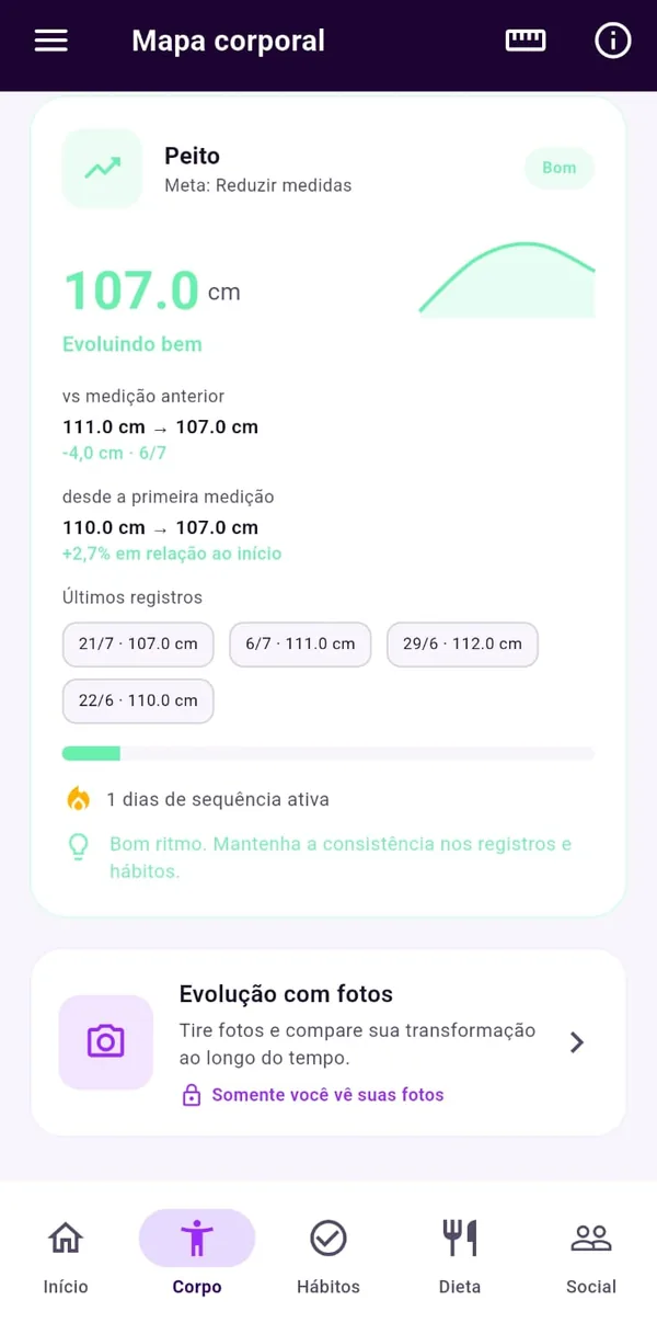 Cada medida comparada com a anterior e com a primeira